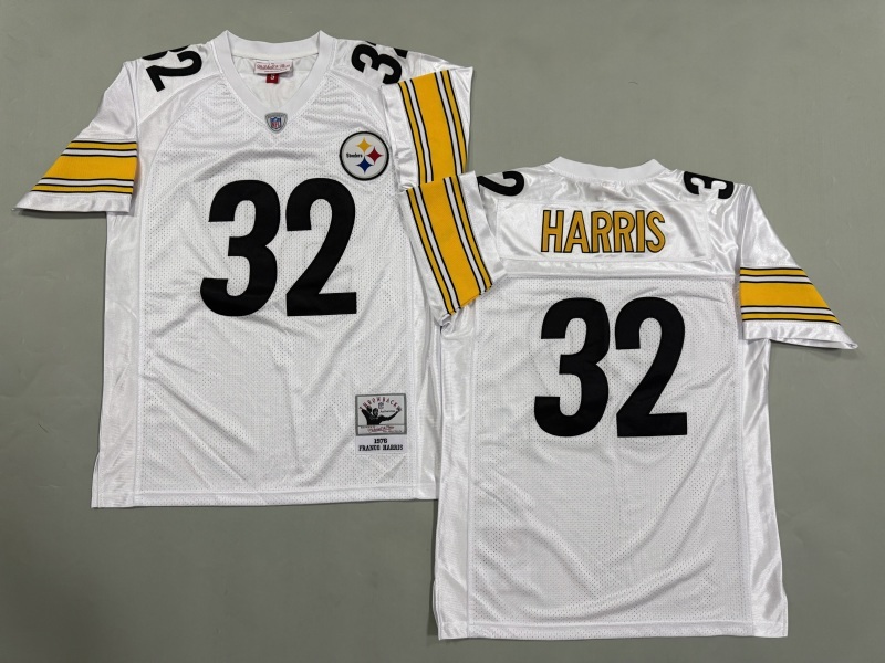 Men 2025 Pittsburgh Steelers #32 Harris white Throwback Limited NFL Jersey style 002